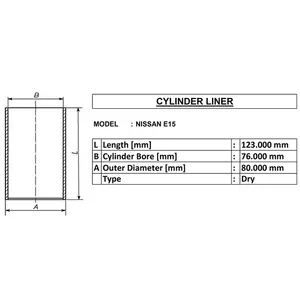 dry cylinder liner for nissan e15 id:-76 mm od:-80 mm length:-123 mm made in india