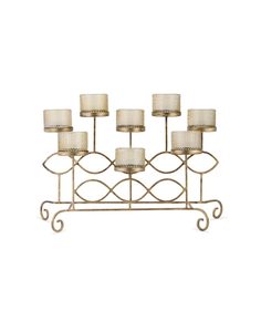 Seven <b>Tealight</b> Cup Candle <b>Holder</b> Gold Plated Metal Votive Glass Christmas Decorative Lighting Display Candelabra - Product Image 2