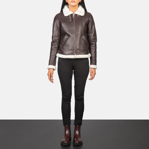 Chaqueta Bomber de Cuero Genuino para Mujer con Ribete de Piel, Abrigo de Invierno de Manga Larga a Prueba de Viento - Product Image 2