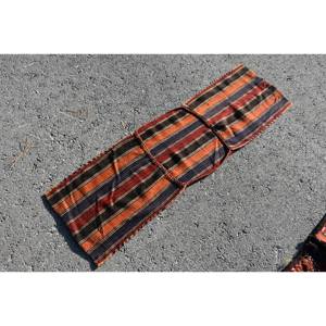 Handmade Orange <b>Black</b> Traditional Turkish <b>Rug</b> 1.4 X 4.8 ft Wool Latex for Living Teens Rectangle Patchwork Abstract Hallway - Product Image 3
