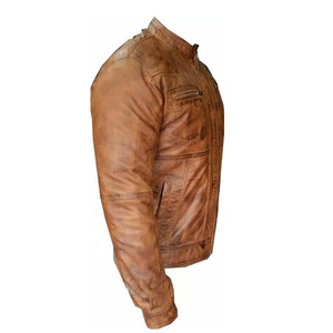 Chaqueta de Cuero Marrón de Alta Calidad para Hombre, Estilo Bomber, Cuello Alto, Personalizable, para Todas las Temporadas, Impermeable, Estilo Urbano, para Invierno - Product Image 3