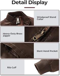 Chaqueta de Cuero Vacuno para Hombre, con Cuello Alto y Logotipo Frontal, Ecológica, Transpirable, de Secado Rápido, para Invierno - Product Image 5