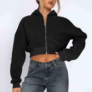 Custom Cropped Hoodie for Women OEM Yoga Sports Workout Plus Size Autumn Hooded 100% Cotton Zip-<b>Up</b> Hoodie - Product Image 1
