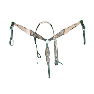 Ensemble de têtière et de collier de poitrail pour cheval en cuir occidental fait main |   Équipement d'équitation haut de gamme gravé de motifs floraux - Product Image 1