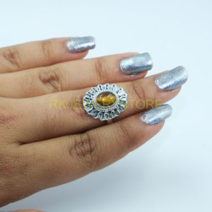 Anillo de Plata de Ley 925 Hecho a Mano con Piedra Natural de Ojo de Tigre para Hombre y Mujer, Anillo Ovalado con Cabujón, Regalo de Navidad - Product Image 5