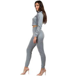 ชุดเซ็ตเสื้อฮู้ดดี้และกางเกงจ็อกเกอร์ผ้าฟลีซหนานุ่มสำหรับผู้หญิง ฤดูหนาว คุณภาพสูง ปักลาย พิมพ์โลโก้ตามสั่ง สไตล์ลำลอง แบบครอป - Product Image 4