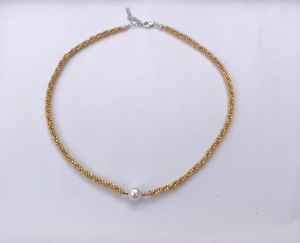 Collar de cuentas de perlas de agua dulce blancas retorcidas de pirita dorada Natural de 6mm y 8mm, joyería de cuentas finas, diseño minimalista de peso ligero - Product Image 5