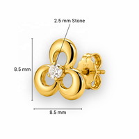 JJBRAVO Pendientes de Oro Sólido de 14k con Trébol y Circonita Redonda para Mujer, Joyería Fina, Amuleto de la Suerte