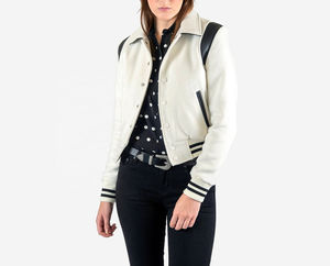 Chaqueta universitaria para mujer, chaqueta de béisbol recortada de manga larga, chaquetas universitarias personalizadas con hombros caídos - Product Image 2