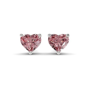 Pendientes de Diamante Cultivado en Laboratorio Rosa Intenso en Forma de Corazón, 1 Ct Tw, Claridad VS, Tres Puntas, Oro de 14K, Estilo Hip Hop, Para Ella - Product Image 1
