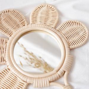 Handmade Hand Held Portable Makeup Compact <b>Rattan</b> <b>Mirrors</b> Flower Shape Natural Handcrafted <b>Mirror</b> - Product Image 6