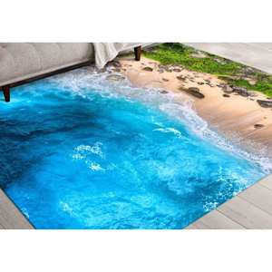 Alfombra Antideslizante con Estampado de Olas Oceánicas, Alfombra Estampada, Alfombra Suave con Pelo Corto - Product Image 5