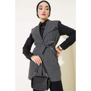 Gilet d'épaulette rayé pour femmes en noir - Product Image 3