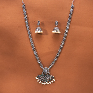 Latest Handmade Peacock Design Long <b>Necklace</b> Set Fashion Jewelry with Oxidised Plating - Product Image 2