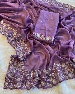 Élégant traditionnel SOFT CRUSH SOIE rouge Sari pour la nouvelle fête de mariage tenue de mariage avec chemisier fantaisie à la mode les femmes les plus vendues - Product Image 3