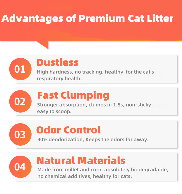 100% Natural Non-toxic Odor Control Crushed Millet Cat Litter  