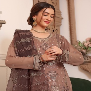 Elegantes vestidos de fiesta de 3 piezas de gasa de lujo para mujer, ropa larga de boda india paquistaní de Zabeen Bin Hameed - Product Image 2