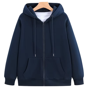 Sudadera con capucha y cremallera para hombre de algodón 100% personalizada, diseño de moda con logotipo de empresa bordado, sudadera fina de Color sólido con estampado de capucha - Product Image 2