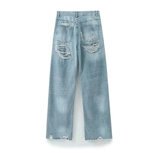 Haut décontracté à col rabattu pour femmes ensemble deux pièces streetwear taille haute pantalon en denim pour femmes - Product Image 5