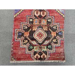 1.5x3.2 ft Vintage Rug, Turkish Rug, <b>Red</b> Bordered <b>Wool</b> Rug - Product Image 4