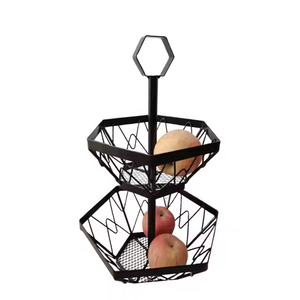 Corbeille à fruits en fil de fer à 2 étages Panier à fruits carré décoratif en métal - Product Image 1