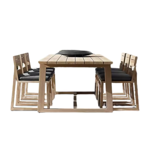 Ensemble de table et de chaises de salle à manger en bois massif, prix personnalisé, style moderne, pour usage extérieur - Product Image 1