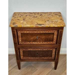 Armoire de chevet exquise en acajou de style français avec dessus en marbre et incrustation de marqueterie complexe-Table de chevet de luxe faite à la main Furni - Product Image 3