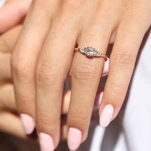 8x6mm Oval Cut White CZ Engagement Ring Three <b>Stone</b> Bridal Jewelry for Women Pear Side Stones Silver Band for Anniversary Gift - Product Image 3