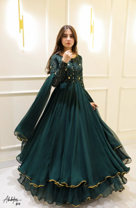Ensemble de vêtements indien et pakistanais double couche vert Anarkali - Product Image 4