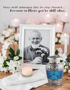 Blue Keepsake Mini Cremation Urn <b>for</b> <b>Ashes</b> with Heart Shaped <b>Box</b> Handcrafted Mini Urn Best Decorative Urns Funeral Supplies - Product Image 4