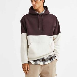 Nouveaux hommes de haute qualité bloc de couleur blanc et marron couleur sweat à capuche votre propre cou étiquette impression étiquette sweats à capuche - Product Image 2