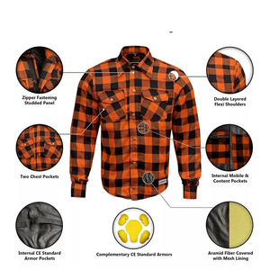 Camisa de protección de la motocicleta en cuadros naranja y negro con características de camisa de protección de equipo táctico para la seguridad de conducción de los hombres - Product Image 4