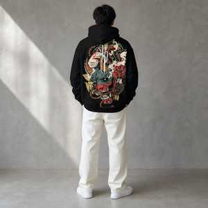 345G Bedruckter Oni-Masken-Hoodie Übergroßer Unisex Streetwear Japanischer Dämon Grafik-Pullover Sweatshirt S bis 2XL Individuell Anpassbar - Product Image 3