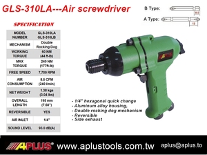 APLUS GLS-310LA ISO9001 Certified 240NM Torque 7700 RPM Two Hammer Type Pneumatic <b>Screwdriver</b> Pistol Grip Trigger Throttle GREEN - Product Image 2