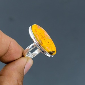 Bague de mariage en argent sterling 925 véritable, faite à la main, pour filles et femmes, en jaspe abeille naturel, coupe ovale, estampillée - Product Image 2