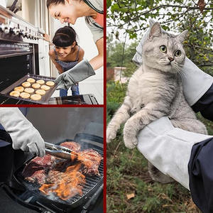 Guantes de soldadura de cuero dividido de piel de vaca de alta calidad, guantes de barbacoa ignífugos de protección de manos de seguridad industrial resistente - Product Image 6
