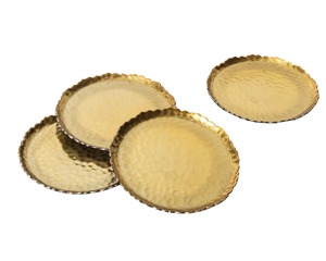 <b>Gold</b> Decorative <b>Mirror</b> Set Scalloped Edge Vintage Glam Table Decor 5mm Thickness Wood Material Drink Coasters Decorative - Product Image 3