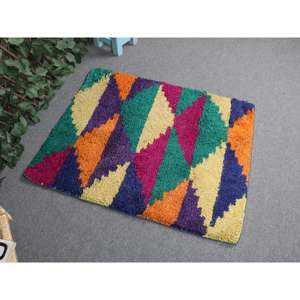 พรมวินเทจตุรกีขนาด 2.6x3.2 ฟุต พรมขนาดเล็ก พรมขนสัตว์สีเหลืองส้มสไตล์ตะวันตกเฉียงใต้ - Product Image 1