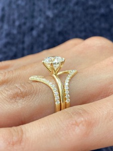 Anillo de Compromiso Solitario con Diamante Cultivado en Laboratorio con Certificación IGI VVS, Popular, con Banda de Pavé a Juego, Joyería de Oro de 14k a Bajo Precio - Product Image 5