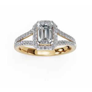 Anillo de Diamante Cultivado en Laboratorio con Corona Real de Esmeralda y Halo, de 1.035 Ct, Oro de 9, 14 y 18 Quilates, Joyería Fina al por Mayor, Exportación OEM - Product Image 1