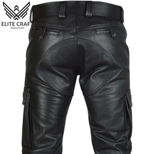 กางเกงหนังผู้ชายทรงตรงเอวสูงมีซิปเสื้อผ้าลำลองสีพื้นดีไซน์ใหม่ออกแบบโลโก้ได้ตามต้องการ - Product Image 5