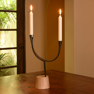Modern Iron Candle <b>Holder</b> with Handcrafted <b>Wooden</b> Base Perfect for Elegant Home Decor and Stylish Taper Candle Stand - Product Image 2