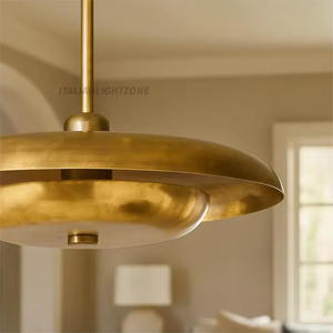 Elegant Mid Century Modern Brass Pendant Light Vintage Dome Ceiling <b>Lamp</b> Retro Chandelier <b>Adjustable</b> Height LED Kitchen Island - Product Image 2