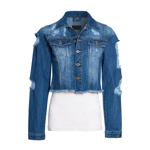 2025 personnaliser Style Vintage femmes Denim veste haute qualité coton tissu solide bleu couleur détresse Denim veste pour l'hiver - Product Image 4