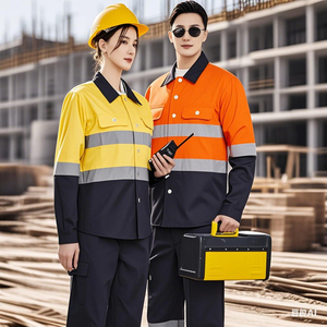 Ropa de trabajo de seguridad reflectante con logotipo personalizado, uniformes de trabajo industriales y de Minería de construcción de algodón puro, camisas de trabajo de alta visibilidad - Product Image 2