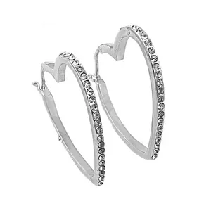 Boucles d'oreilles créoles tendance en argent pour femmes avec cristaux de zircon, style huggie mignon pour cadeau de fête, bijoux de mode en laiton - Product Image 3