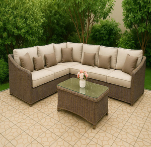 Juego de sofá de hilo tejido de ratán PE de alta calidad, marco de aluminio resistente, diseño moderno, muebles de comedor al aire libre, hoteles, pueden soportar todo - Product Image 4