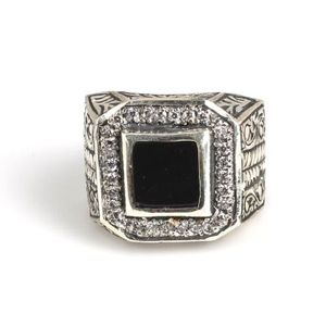 925 Sterling Silver Men's <b>Ring</b> with Princess Cut Zircon and Square Onyx Stones Bezel Set with <b>Turquoise</b> for Everyday Wear - Product Image 3