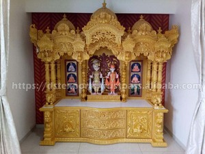 Big <b>White</b> Gold Swaminarayan Aksharpith Mandir Customized Waterproof Natural Teak Wood Handcrafted Temple Storage Manufacturer UK - Product Image 3