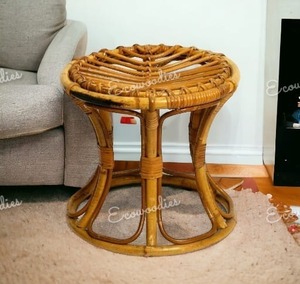 Living Room Furniture Restaurant Round Natural Wood Cane Seat Wicker Rattan Chair Bar <b>Stool</b> <b>Ottoman</b> Bone Inlay Console - Product Image 6